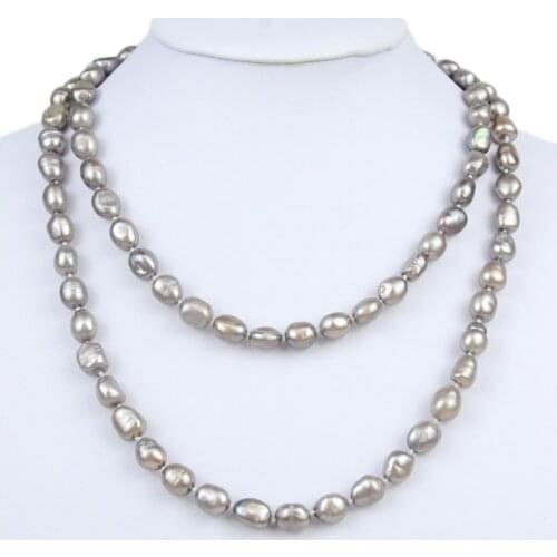 8-9mm Gray Freshwater Pearl Necklace 36 inch Stone Beads Choker 2 Rows Layered Necklaces Bibs Women Fashion Fine Jewelry Collar