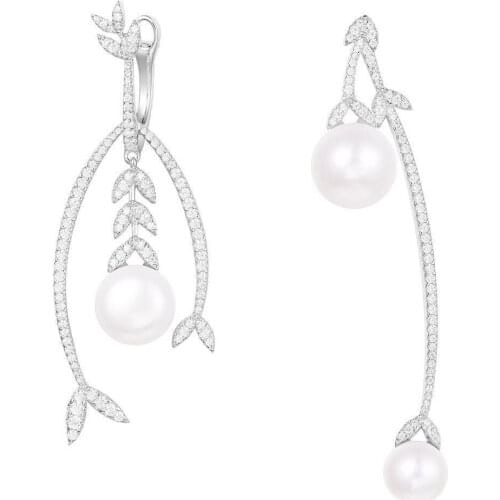 Asymmetric Cubic Zirconia Lady Pearl Earrings Monaco Wedding Jewelry Gift