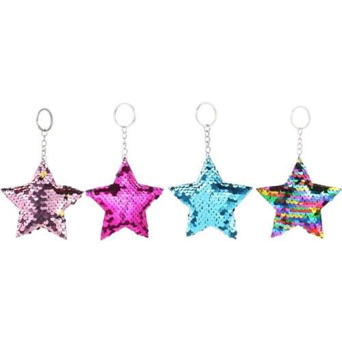 Cute Star Keychain Glitter Pompom Sequins Key Chain Gifts Star Shining Girl Backpack Jewelry Gifts Car Bag Accessories Key Rings