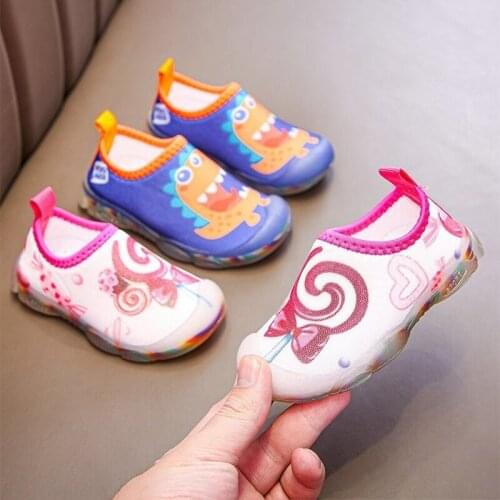 Children Comfortable Soft Rainbow Jelly Soft Bottom Sneakers Boys Girls Cartoon Print Stretch Cotton Indoor Shoes Kids Slippers