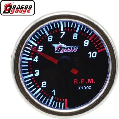 Dragon 52mm Smoke Lens Auto Gasoline Car Tacho Meter 10000 RPM For4-6-8 Cylinder Tachometer Gauge White Backlight Free Shipping