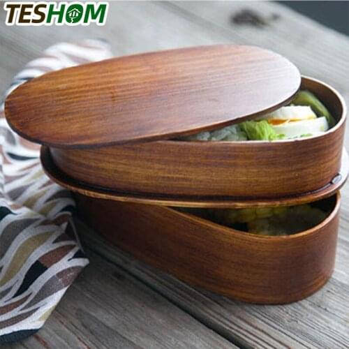 Double Layer Natural Wooden Bento Lunch Box Containers Japanese Bento Lunchbox Sushi Portable Food Container Workers Student