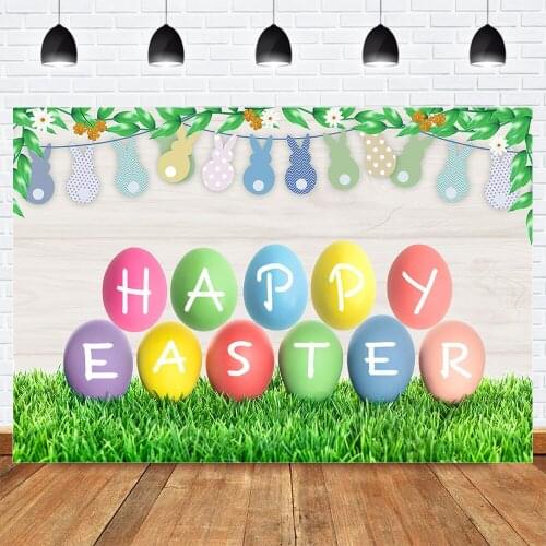 Happy Easter Photography Backdrop Photocall Rabbit Wooden Wall Spring Green Grassland Background Bunny Easter Party Banner Props