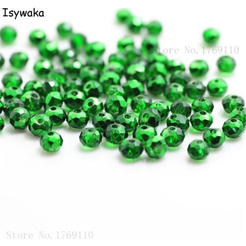Isywaka New Deep Green Colors 4mm 145pcs Rondelle Austria faceted Crystal Glass Beads Loose Spacer Round Beads Jewelry Making