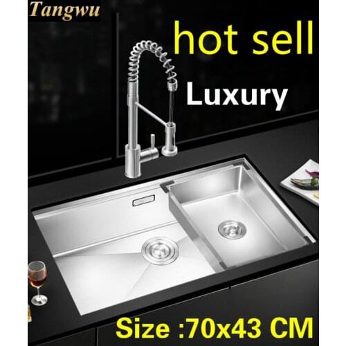 Free shipping Apartment luxurious vogue kitchen manual sink single trough wash up 304 stainless steel hot sell 70x43 CM