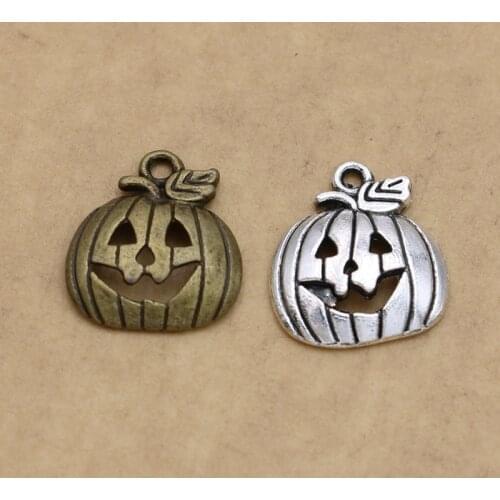 JAKONGO Antique Silver Plated Pumpkin Face Charms Pendant for Jewelry Making Bracelet Accessories DIY Handmade 18x16mm 15PCS/lot