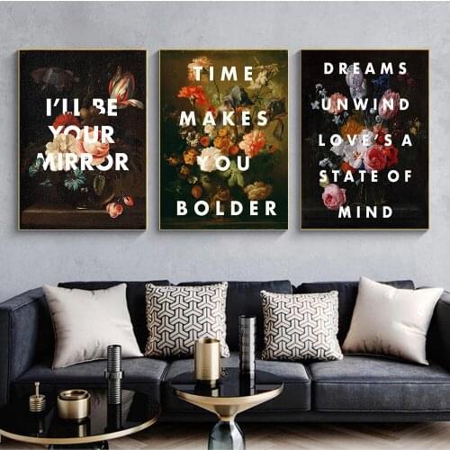 Canvas Painting Nordic Decor Floral Flower Poster and Print Inspired Quote Wall Art Dark Flowers Picture Bedroom Home Deocr