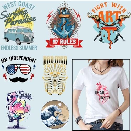 Summer Heat-sensitive patches Art Bird Thermal Stickers Heat Transfer Patches On Clothes Applique Decor Vinyl Sticker