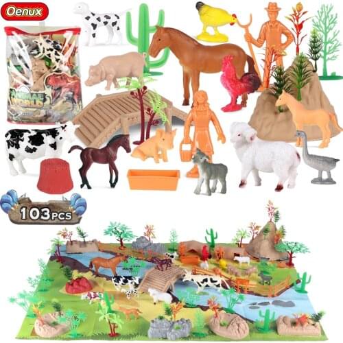 Oenux Simulation Animals Model Playset Lion Tiger Cheetah Cow Horse Brinquedo Action Figures Cute Educational Kid Desk Toy Gift