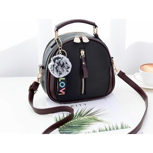 Fashion Solid Color Women Shell Bag Portable Shoulder Bag Fashion PU Leather Elegant Female Bag With Gray Hair Ball