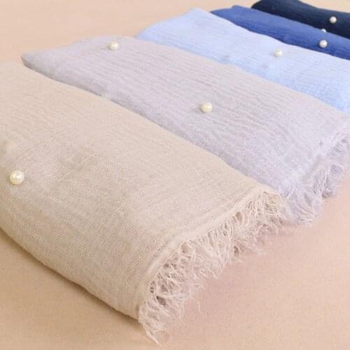 Muslim Womens Plain Hijab Scarf Fashion Female Cotton Nailed Pearl Quality Soft Headscarf Wrap Winter long Shawls 190x100cm