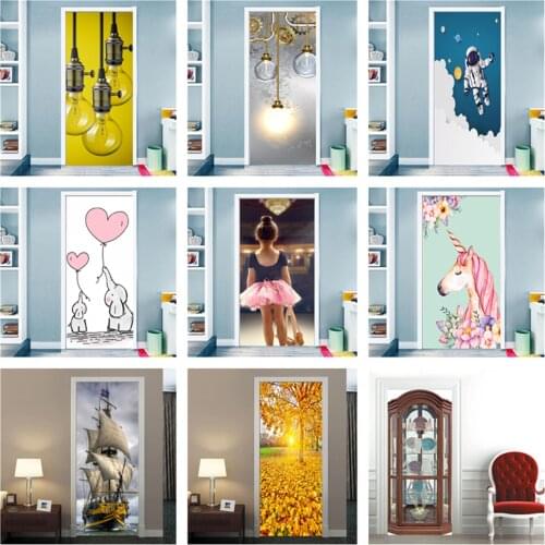 DIY Door Wall Stickers Film Murals Cartoon Light Bulb Home Decor Living Room Kids Rooms Porch Removable Waterproof Wall Paster