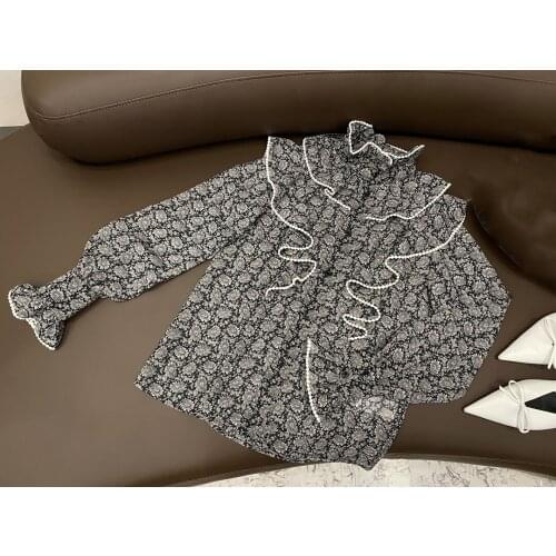 New Ladies Fashion 2021 Long Sleeve Sexy Casual Little Daisy Lace Edge Shirt 1222