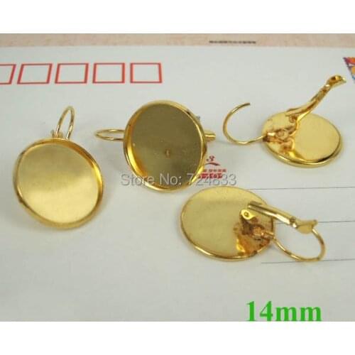 10pcs Gold Color French Lever Back Earring Base 14mm Glass Cameo Cabochon Bezel Settings DIY Clip Earrings Brincos Findings