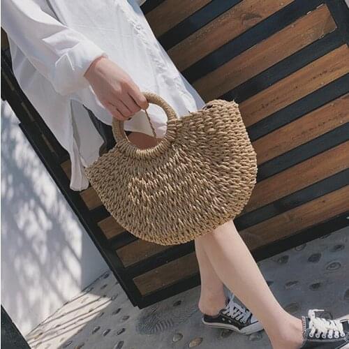 Moon bag beach vacation straw bag rattan handbag retro cosmetic bag