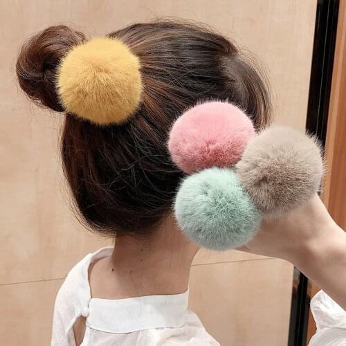 Lovely Hair Rings Ponytail Holder Girls Pompom Hairbands Fashion Imitation Rabbit Fur Plush Elastic Hair Rope Hair Accessories
