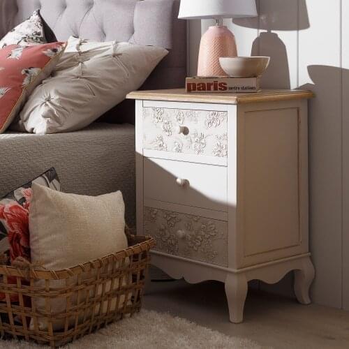 Bedside Table 3 drawers White-NATURAL 48X35X66 CM