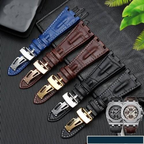 Genuine leather bracelet mens Sports watch strap Black Blue brown Watchband white stitched 28mm high quality Watch accessories