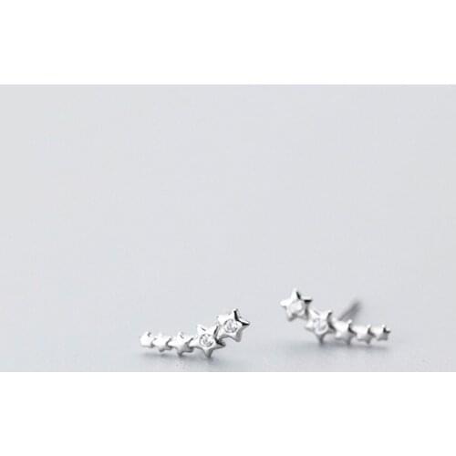 WTLTC 925 Sterling Silver Multi Star Stud Earrings For Women Simple Small Tiny Post Studs Earrings CZ Ear Cuff Sweep Earrings