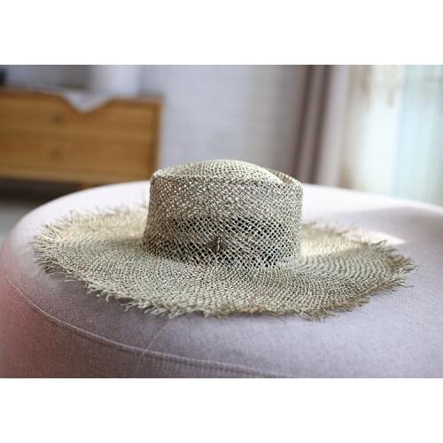 202105-shi new summer handmade Salty grass fedoras cap women leisure panama hat