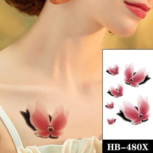 Pink Butterfly Tattoos Stickers Fake Waterproof Heart Pearl Diamond Tattoo Temporary Body Art Arm Neck Chest Tatoos for Women