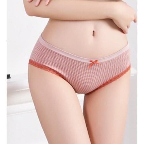 Check Panties Baby Cotton Comfortable Lace Breathable Triangle One Size Flexible Lace Bow Knickers Solid Color Bow Panties