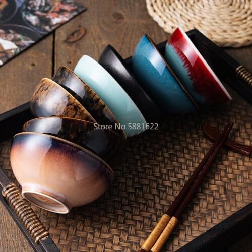 Japanese-style Ceramic Tableware Rice Bowl Soup Bowl 4.5-inch Kiln Variable Tongue-and-groove Bowl Food Household