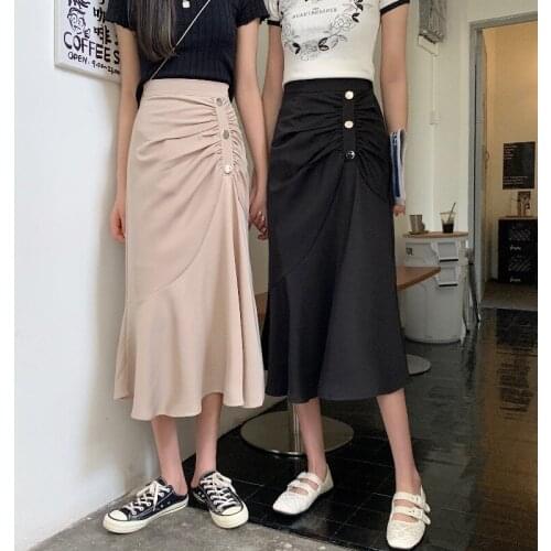 Woman Long skirts Summer 2021 Korean version of high waist slim mid-length pleated hip a-line skirt wrap skirts summer