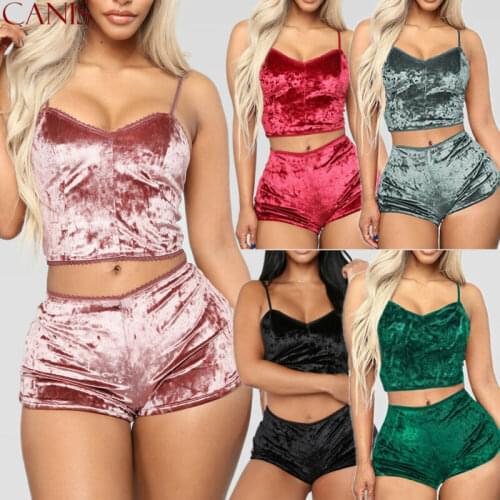 Women Ladies Velvet Sleepwear Pajamas Set Top+Short Pants Nightwear Plus Size Bikini Cover Up Beachwear