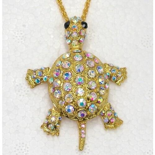 Clear AB Rhinestone Turtle Pendant Necklace Chain jewelry F011 F2