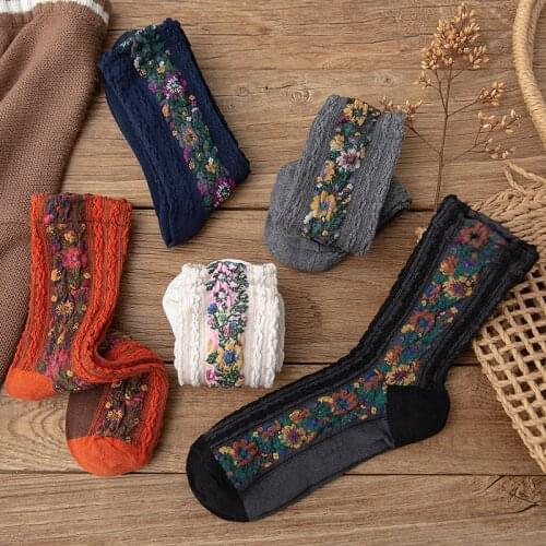 Women Socks 2020 Spring Winter Flowers Vintage Comfortable Cotton Fashion High Quality Mori Girl Socks