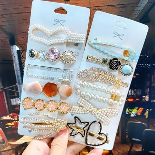 6pcs/Set Women Barrettes Hair Accessories Fashion Simulated Pearl Acrylic Crystal Hairpins Clips Girls Geometry Hairgrip Jewelry