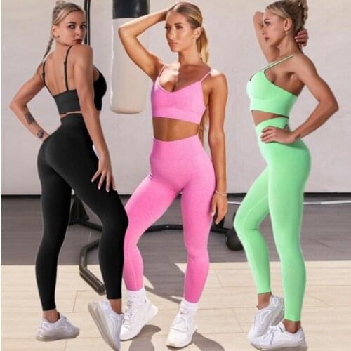 Women Seamless Sports Yoga Bra Set Women Clothing Suit Gym Fitness Sportswear High Waist Leggings Female Sports Workout Set