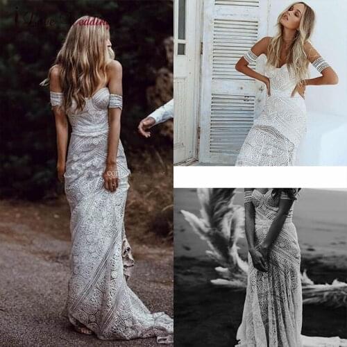 2021 Lace Mermaid Beach Most Popular Unique Wedding Dresses Boho Bohemian Women Bridal Formal Party Gowns vestidos de novia