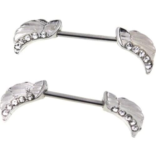 2Pcs Angel Wing Nipple Piercing Mamilo, Sexy Women Feather Nipple Ring Body Jewelry Unique Nipple Piercings Rings Jewellery