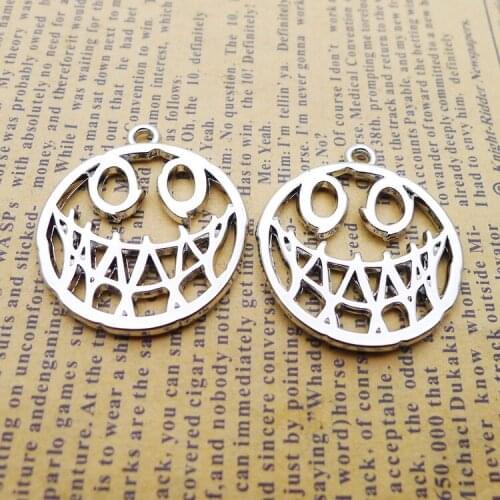 4pcs/Lot 28x32mm Smiling Face Hollow Alloy Charms Antique Silver Color Pendants for DIY Jewelry Making Charm