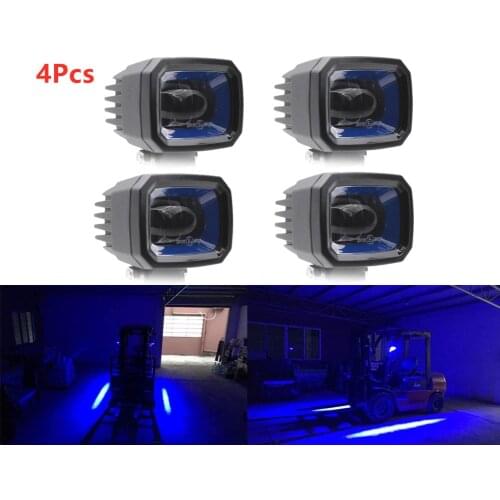 4x 3Inch 10-80v E9 IP66 9W Blue Flood Beam LED Forklift safety line zone Red Danger zone LED forklift warning light blue zone