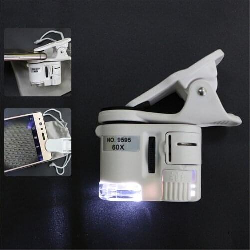 60X Mobile Phone Microscopio Jeweler Magnifier Clip Type Pocket Microscope