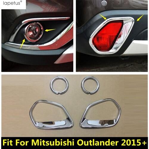 Lapetus Accessories For Mitsubishi Outlander 2015 - 2020 Front Head Fog Light Ring & Rear Fog Lamp Molding Cover Kit Trim