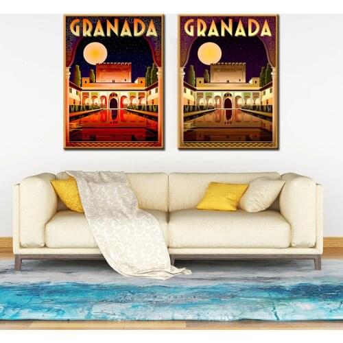 Alhambra Granada Spain Travel Poster and Print Digital Wall Art Canvas Painting Vintage Pictures Home Decor quadro cuadros