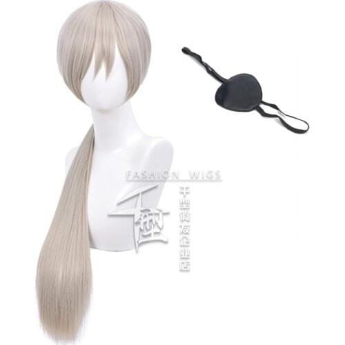 Anime Chainsaw Man Quanxi Cosplay Silver Long Wig Eyes Patch Heat-resistant Fiber Hair + Free Wig Cap Halloween Party Role Play