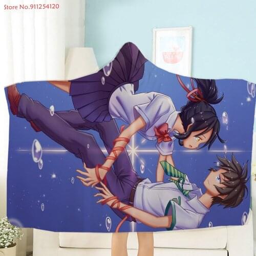 Anime Wearable Hooodie Blanket Your Name 3D Print Sherpa Fleece Plush Blanket on Sofa Bed Cartoon Kid Adult Wearable Blanket