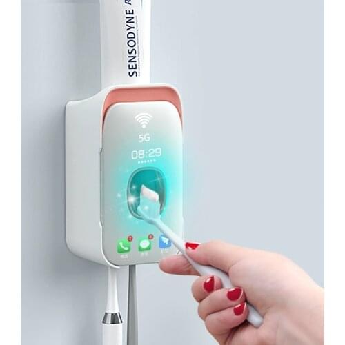Automatic Toothpaste Dispenser Wall Mount Dust-proof Toothbrush Holder Wall Mount Storage Rack Bathroom Accessories Set Squeezer