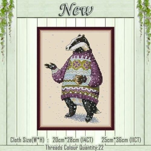 Badger in sweater animal cartoon painting counted print on the canvas DMC 11CT 14CT kits Cross Stitch Embroidery needlework Sets