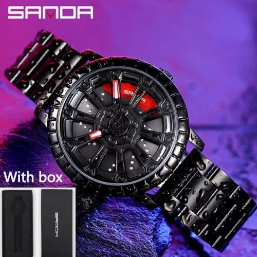 SANDA Men Watch Fashion Car Wheel Rim Hub Dial Male Watch Man Waterproof Watches Stainless Steel Quartz Watch Мужские часы