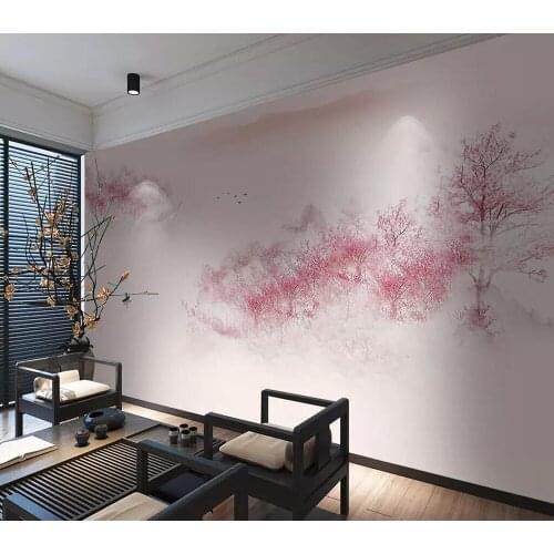 Decorative wallpaper Ink painting of peach blossom landscape background wall