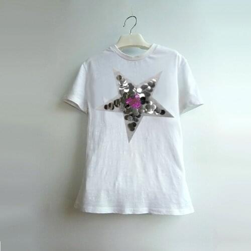 4 Colors New Arrival Kids Childrens Clothing Girls Star Pattern Sequins Decoration T-shirt Cotton O-Neck Short-sleeved Tee