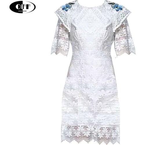 Designer Celebrity summer dresses light white elegant lace hollow out flower party night plus size 2XL women dress fairycone ZA