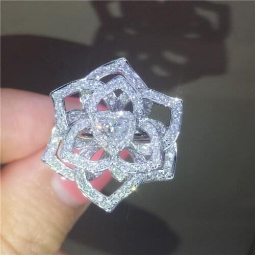 Elegant Jewelry 925 Sterling Silver Wedding Engagement Rings for Women Rose Flower Zircon S925 Party Ring Fine Jewelry Gift