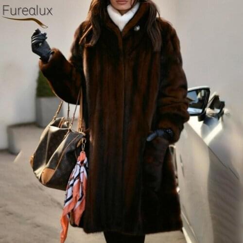 FUREALUX 2021 Real Natural Fur Coat Winter High Quality Jacket Women Long Warm Streetwear Vintage Whole Skin Intact Fur Clothes